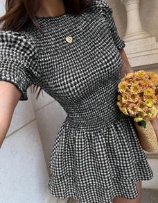 Black and white tiered gingham dress