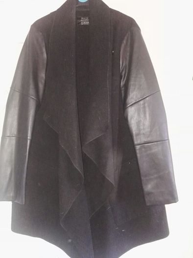 Black Wool And Fake Leather Coat