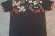 Hugo Boss Green Label Men's L Polo Shirt Black Geometric Graphic Short Sleeve