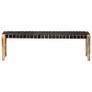 Bench 150 cm Black Real Leather and Solid Mango Wood Image 2