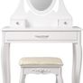 ML-Design Dressing Table White Dressing Table with Mirror, Stool and 3 Drawers, 75 x 140 x 40 cm, Country House Style, Cosmetic Table for Women and Girls, Dressing Table Made of MDF Wood, Chest of Image 2