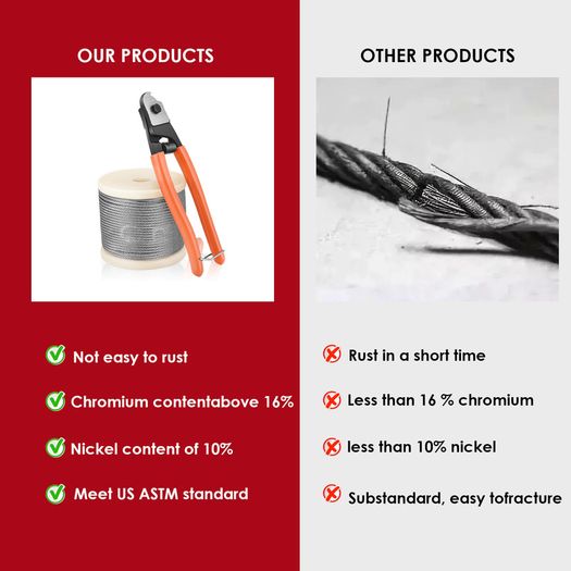 Stainless Steel Cable T316 1/8" 100m,Aircraft Deck Railing,7x7 Strands Construction,Rustproof break strength 650kg,Cutter Cable