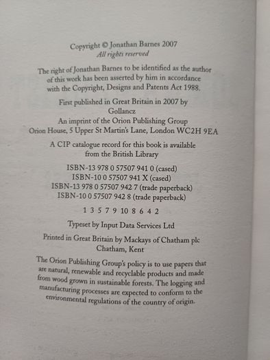 The Somnambulist by Jonathan Barnes (Horror Paperback 2007)