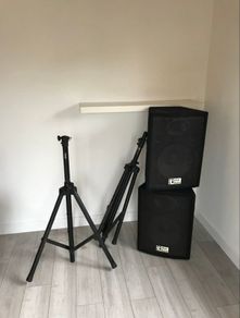 The Box PA 15 ECO passive speakers and stands