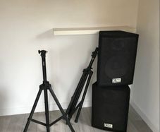 The Box PA 15 ECO passive speakers and stands