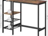 Bar table, high table, 110 x 40 x 90 cm, with holders for wine glasses and bottles, kitchen table, for living room, kitchen, industrial design, vintage brown-black
