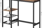Bar table, high table, 110 x 40 x 90 cm, with holders for wine glasses and bottles, kitchen table, for living room, kitchen, industrial design, vintage brown-black