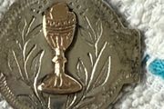 silver vintage communion medal