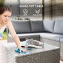 7 Pieces Rattan Garden Furniture Set, 6 Seater Garden Corner Sofa with Cushions and Glass Top Table, Sectional Outdoor Furniture Conservatory Set for Patio, Grey Image 6