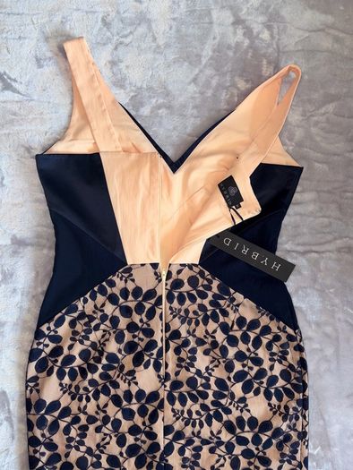 Hybrid Navy Nude Lace Panel Bodycon Midi Dress UK 16 BNWT Occasion Dress