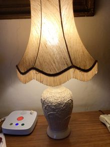 Large vintage cream table lamp floral relief
