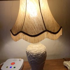 Large vintage cream table lamp floral relief
