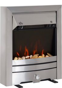 2KW Stainless Steel Electric Fireplace Pebble Burning Effect Heater Fire Flame Indoor Stove LED Lighting (FREE POSTAGE)