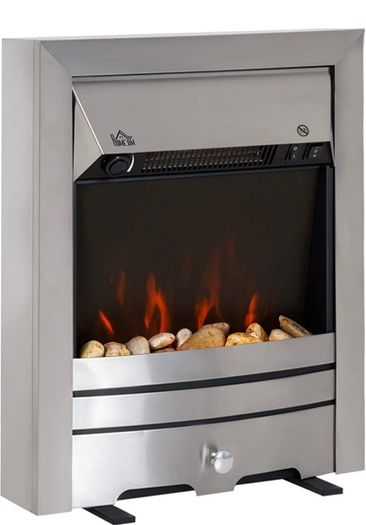 2KW Stainless Steel Electric Fireplace Pebble Burning Effect Heater Fire Flame Indoor Stove LED Lighting (FREE POSTAGE)