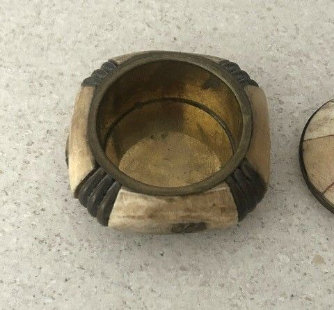 Vintage 1970s Brass & Bone Trinket Box