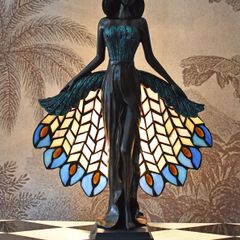 Art Nouveau Villa Tiffany Table Lamp Handcrafted Stained Glass Lady Lamp