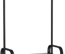 _coat rack, cloakroom, shoe rack with seat, clothes rack with 9 removable hooks, bench, 2 grid shelves, 183 cm high, industrial design, greige black