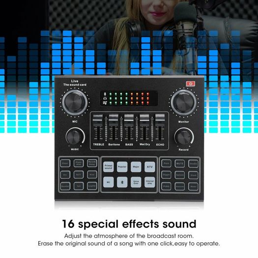New Pro Sound Card, Multifunctional Live Sound Card, V Bluetooth Sound Card Stereo Audio Mixer for Computer Game Mobile Phone Live Broadcast, for Computer Game, Mobile Phone ,Live Broadcast