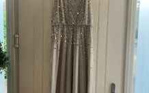 Brand New Silver Grey Chiffon & Sequin Floor Length Party Dress Size UK8