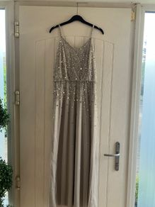 Brand New Silver Grey Chiffon & Sequin Floor Length Party Dress Size UK8