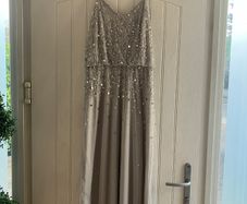 Brand New Silver Grey Chiffon & Sequin Floor Length Party Dress Size UK8