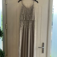 Brand New Silver Grey Chiffon & Sequin Long Party Dress Size UK8