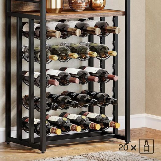 Wine rack, bottle rack, wine stand, metal with glass holder and wine storage for cellar, bar and storage room