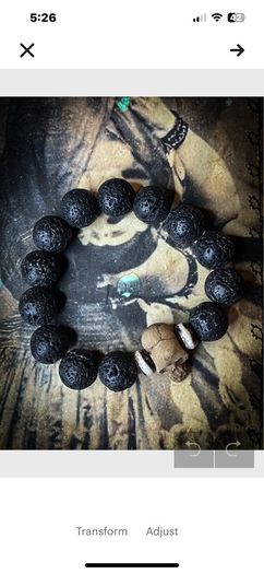 Mens Dad Gift Miniature Resin Skull and Black Volcanic Lava Beaded Bracelet Skull Art Jewelry Goth Vulture Culture