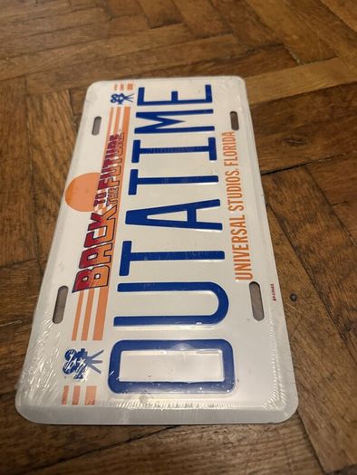 Vintage Universal Studios Florida Licence Plates x2, E.T. and Back to the Future OUTATIME, Sealed