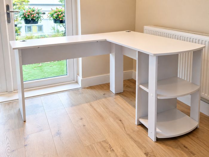 White Corner Desk L-Table with Shelves 140x123CM