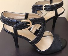 Ladies Black Leather&Canvas Heels by Tahiri
