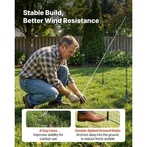 Temporary Fence with Posts, 1.05 x 50m Plastic Mesh Fencing, Garden Safety Fences Netting with Double-Spike Stakes & Guy Ropes