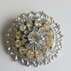 Vintage silver tone round rhinestones brooch 15.4g