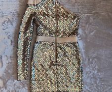 Zhivago One Shoulder Sequin Mini Dress AU 8 UK 8 In Champagne Gold Zig Zag Party Dress.