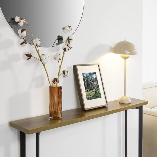 Industrial Console Table Slim Hallway Table with Metal Frame