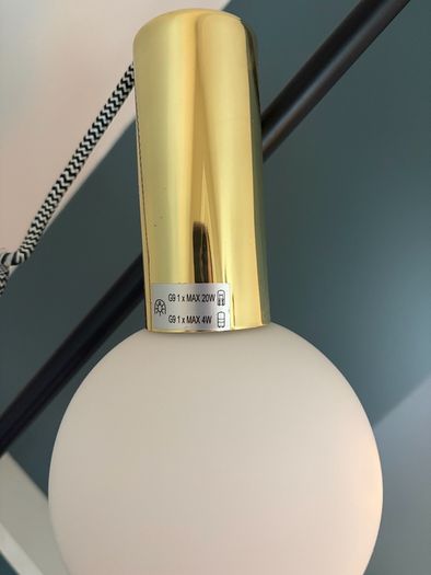 Made.com Modern Floor Lamp. Black & Brass with Frosted Glass Globe