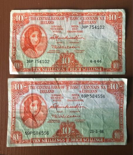 Two Irish 10 shillings notes