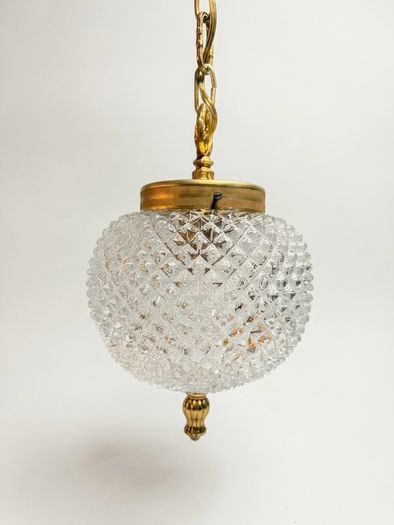 Vintage Textured Glass & Brass Pendant Light