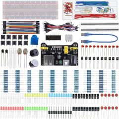 480 Pcs Electronics Component Fun Kit with Power Supply Module, Jumper Wire,Precision Potentiometer,830 tie-Points Breadboard Compatible with STM32,Raspberry Pi,Arduino