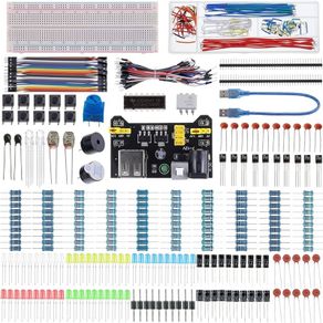 480 Pcs Electronics Component Fun Kit with Power Supply Module, Jumper Wire,Precision Potentiometer,830 tie-Points Breadboard Compatible with STM32,Raspberry Pi,Arduino