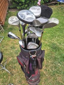 selection of golf clubs and bag.