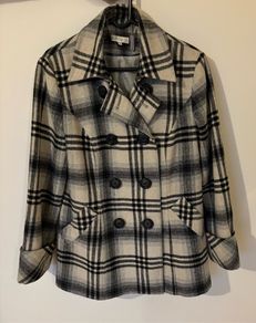 Check Short Coat Jacket Black & Ivory Rocha John Rocha Size 14