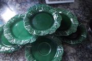Portugese Green Cabbage Leaf Plates&amp; Saucers