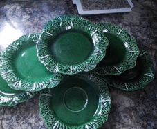 Portugese Green Cabbage Leaf Plates& Saucers