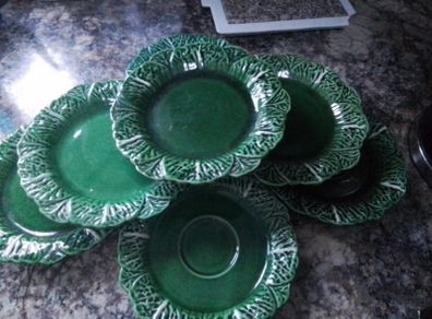 Portugese Green Cabbage Leaf Plates& Saucers