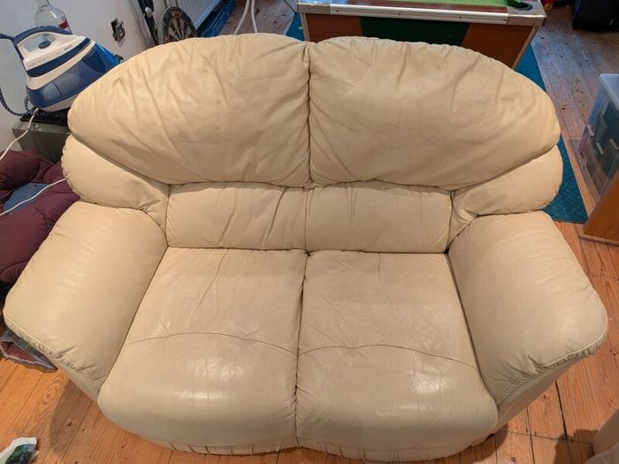 Cream Leather Two-Seater Couch