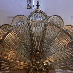 Vintage Brass Fireplace Screen Fan Gargoyle Peacock Griffin