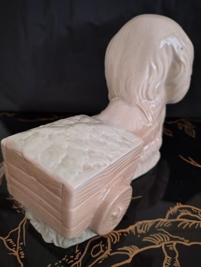 Vintage Pekinkese Dog and Flower Cart Figurine by Porceval.