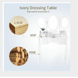 Elegant White Dressing Table 3 Oval Mirror with 7 Drawers