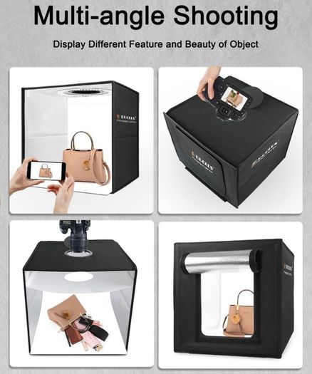 Light Box Photography 40cm / 16" x 16'', Portable Photo Booth Box with Adjustable 160 LED Lights & 8 Photo Backdrops for Product Photography (FREE POSTAGE)